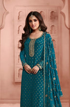 Anaita Turquoise Dola Jacquard Silk Sequin Embroidered Salwar Suit - Distacart