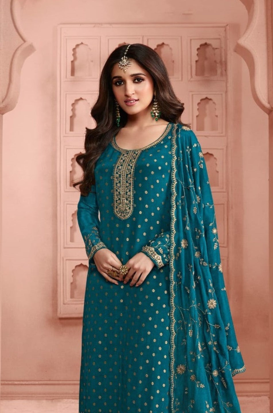 Anaita Turquoise Dola Jacquard Silk Sequin Embroidered Salwar Suit - Distacart