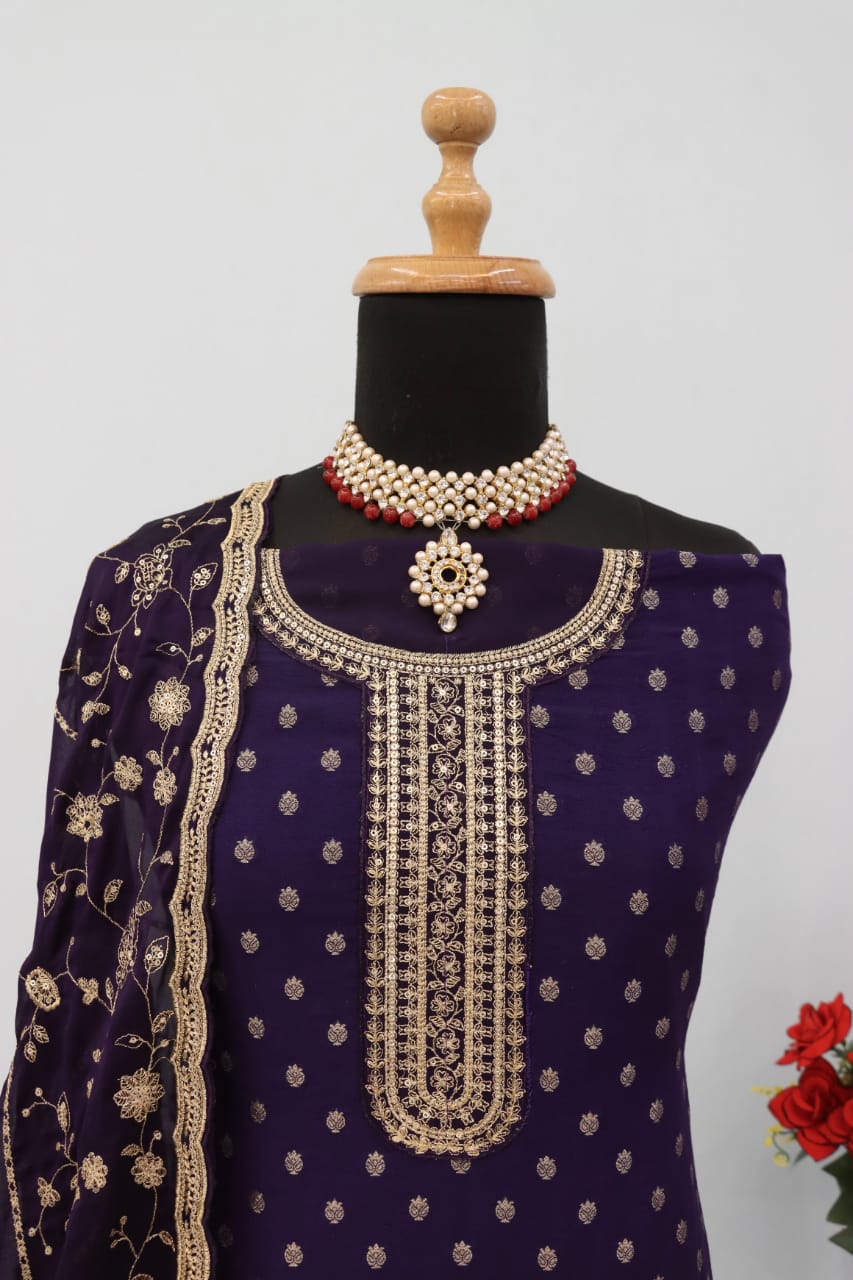 Anaita Royal Blue Dola Jacquard Silk Sequin Embroidered Salwar Suit - Distacart