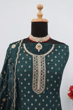 Anaita Dark Green Dola Jacquard Silk Sequin Embroidered Salwar Suit - Distacart