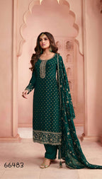 Anaita Dark Green Dola Jacquard Silk Sequin Embroidered Salwar Suit - Distacart