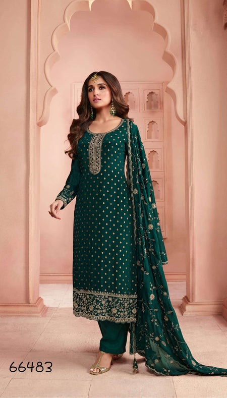 Anaita Dark Green Dola Jacquard Silk Sequin Embroidered Salwar Suit