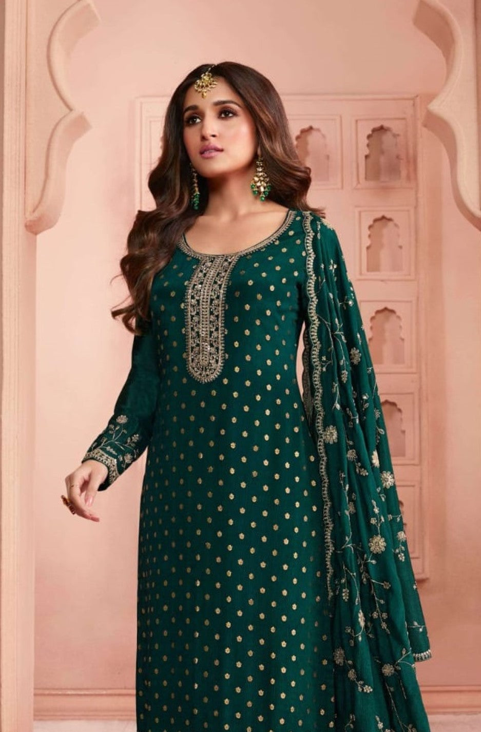Anaita Dark Green Dola Jacquard Silk Sequin Embroidered Salwar Suit - Distacart