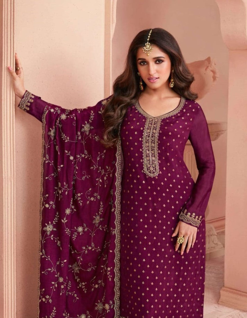 Anaita Purple Dola Jacquard Silk Sequin Embroidered Salwar Suit - Distacart
