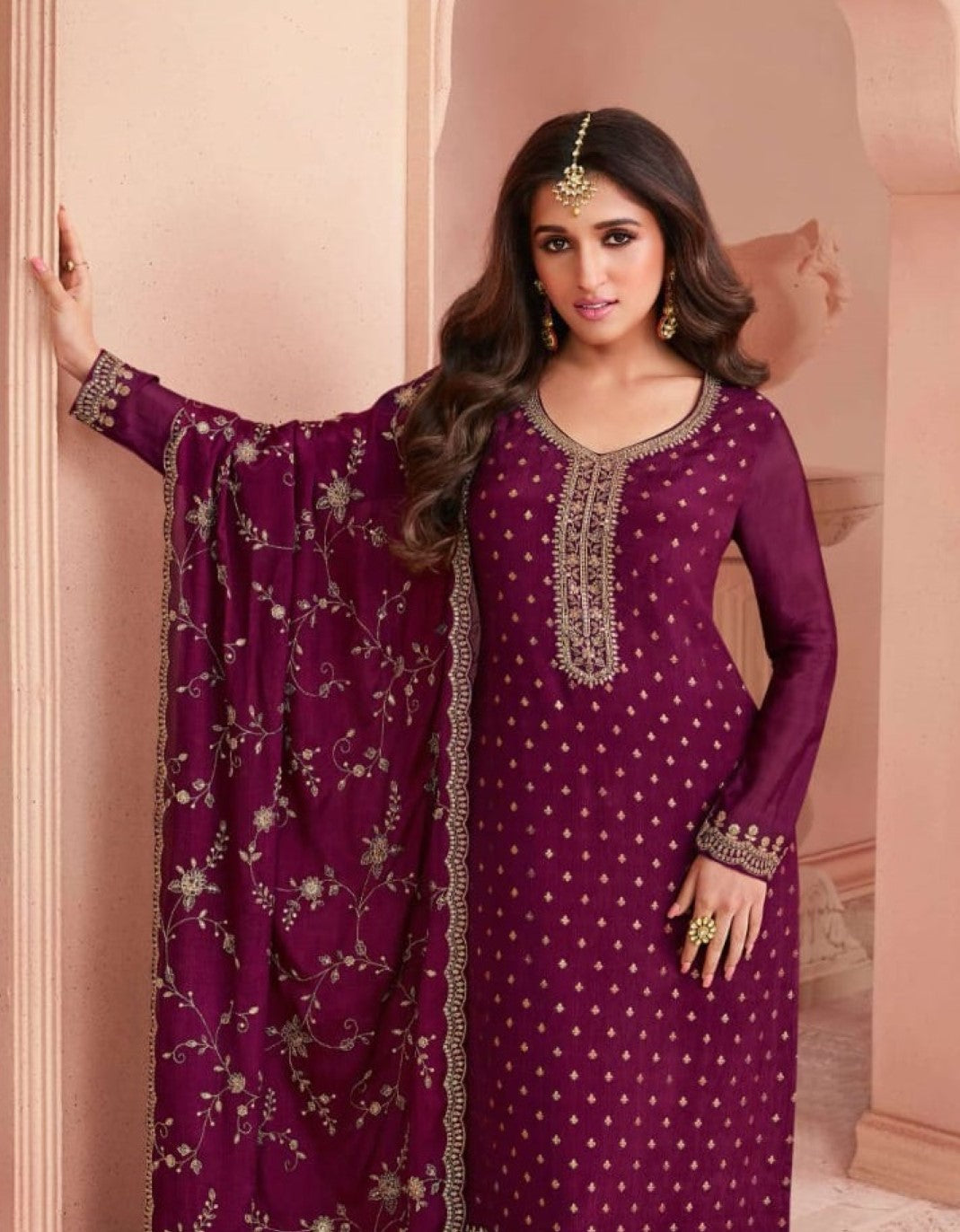 Anaita Purple Dola Jacquard Silk Sequin Embroidered Salwar Suit - Distacart