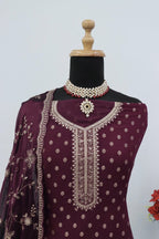 Anaita Purple Dola Jacquard Silk Sequin Embroidered Salwar Suit - Distacart