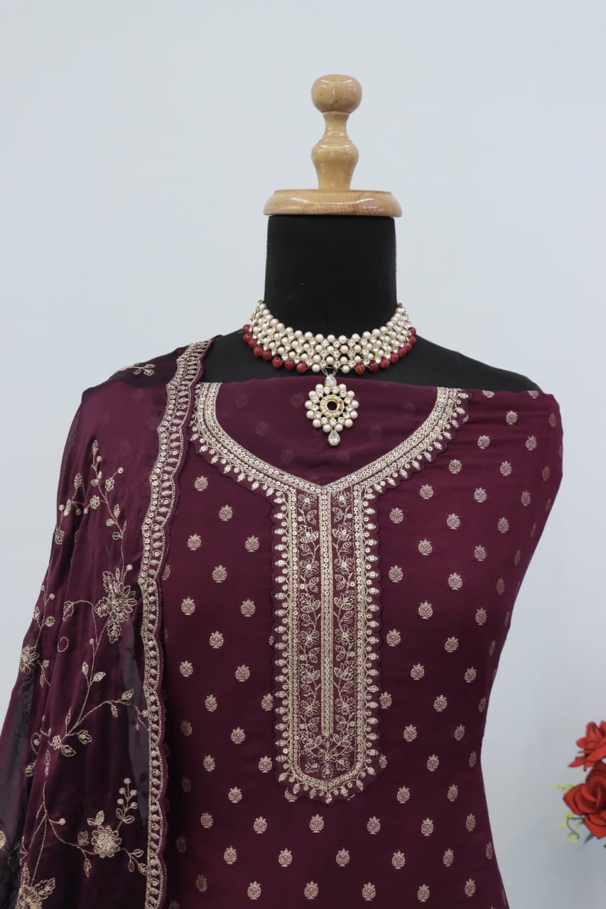 Anaita Purple Dola Jacquard Silk Sequin Embroidered Salwar Suit - Distacart