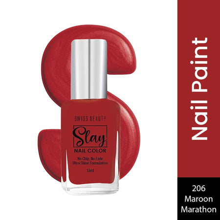 Swiss Beauty Slay Nail Color With Ultra Shine Formulation - 206 Maroon Marathon