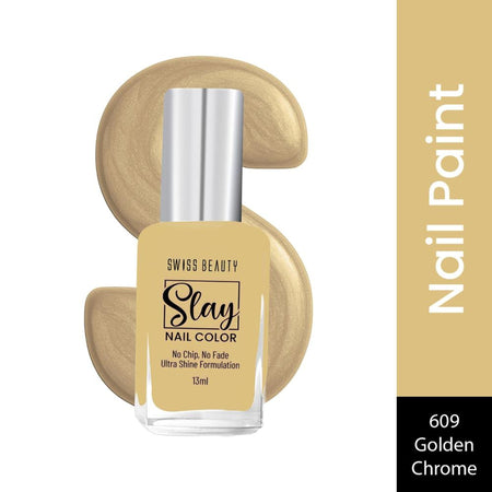 Swiss Beauty Slay Nail Color With Ultra Shine Formulation - 609 Golden Chrome