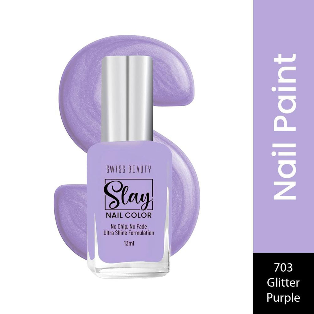 Swiss Beauty Slay Nail Color With Ultra Shine Formulation - 703 Glitter Purple