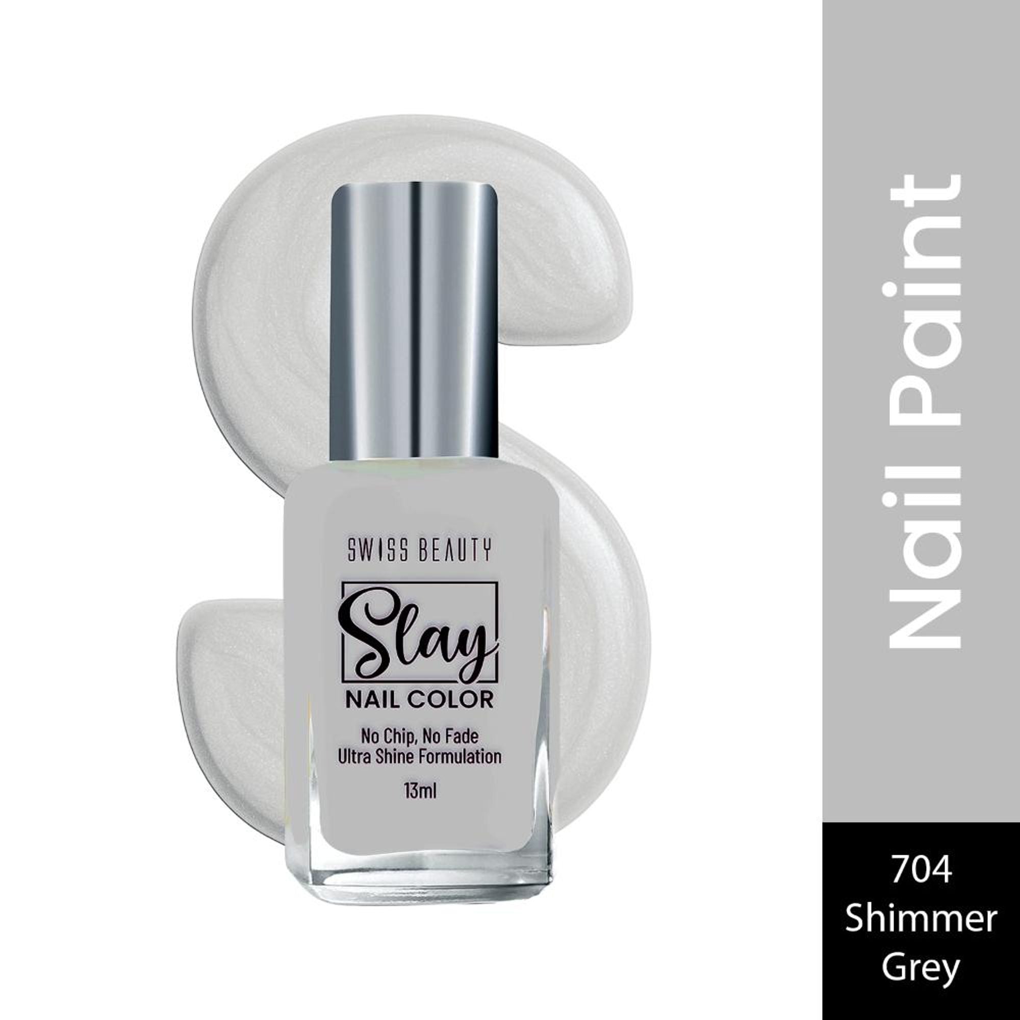 Swiss Beauty Slay Nail Color With Ultra Shine Formulation - 704 Shimmer Grey