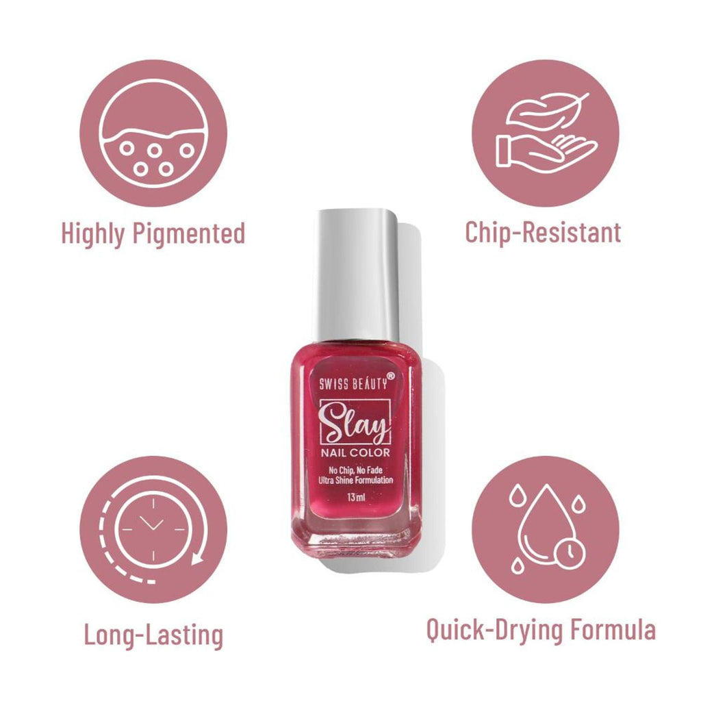 Swiss Beauty Slay Nail Color With Ultra Shine Formulation - 704 Shimmer Grey - Distacart