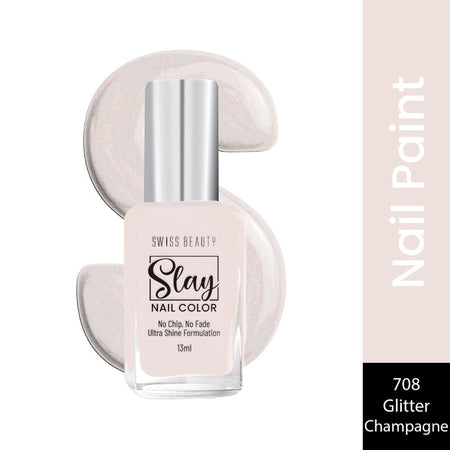 Swiss Beauty Slay Nail Color With Ultra Shine Formulation - 708 Glitter Champagne