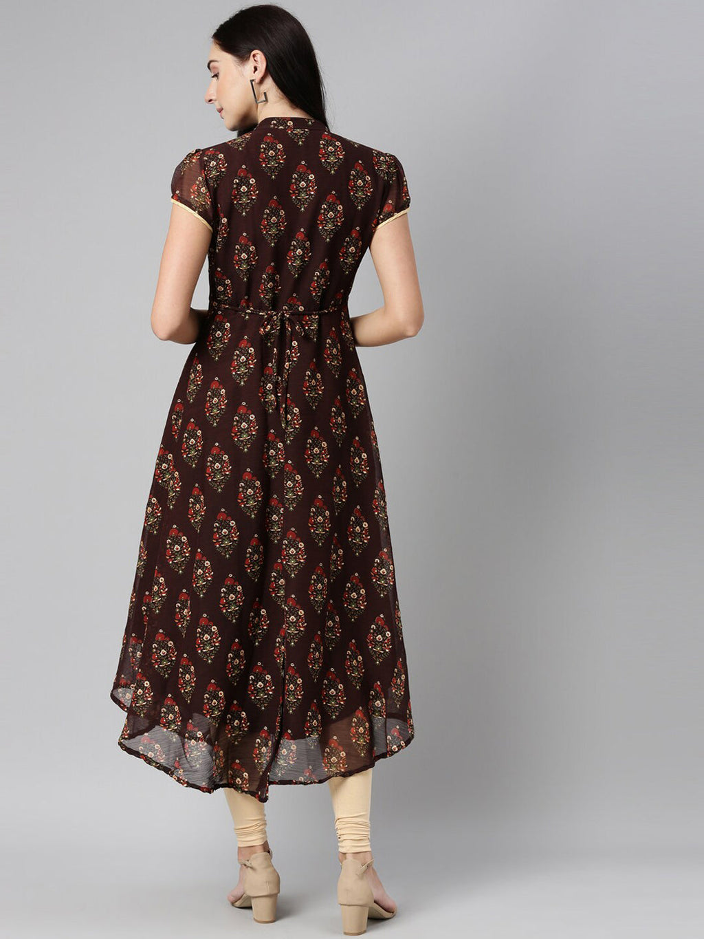Souchii Women Brown & Red Floral Printed Block Print Kurta - Distacart