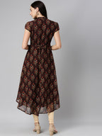 Souchii Women Brown & Red Floral Printed Block Print Kurta - Distacart