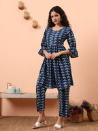 Yufta Blue Cotton Maternity Kurta Pant Set