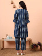 Yufta Blue Cotton Maternity Kurta Pant Set