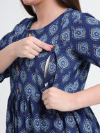 Yufta Blue Cotton Maternity A-Line Kurta Pant Set - Distacart