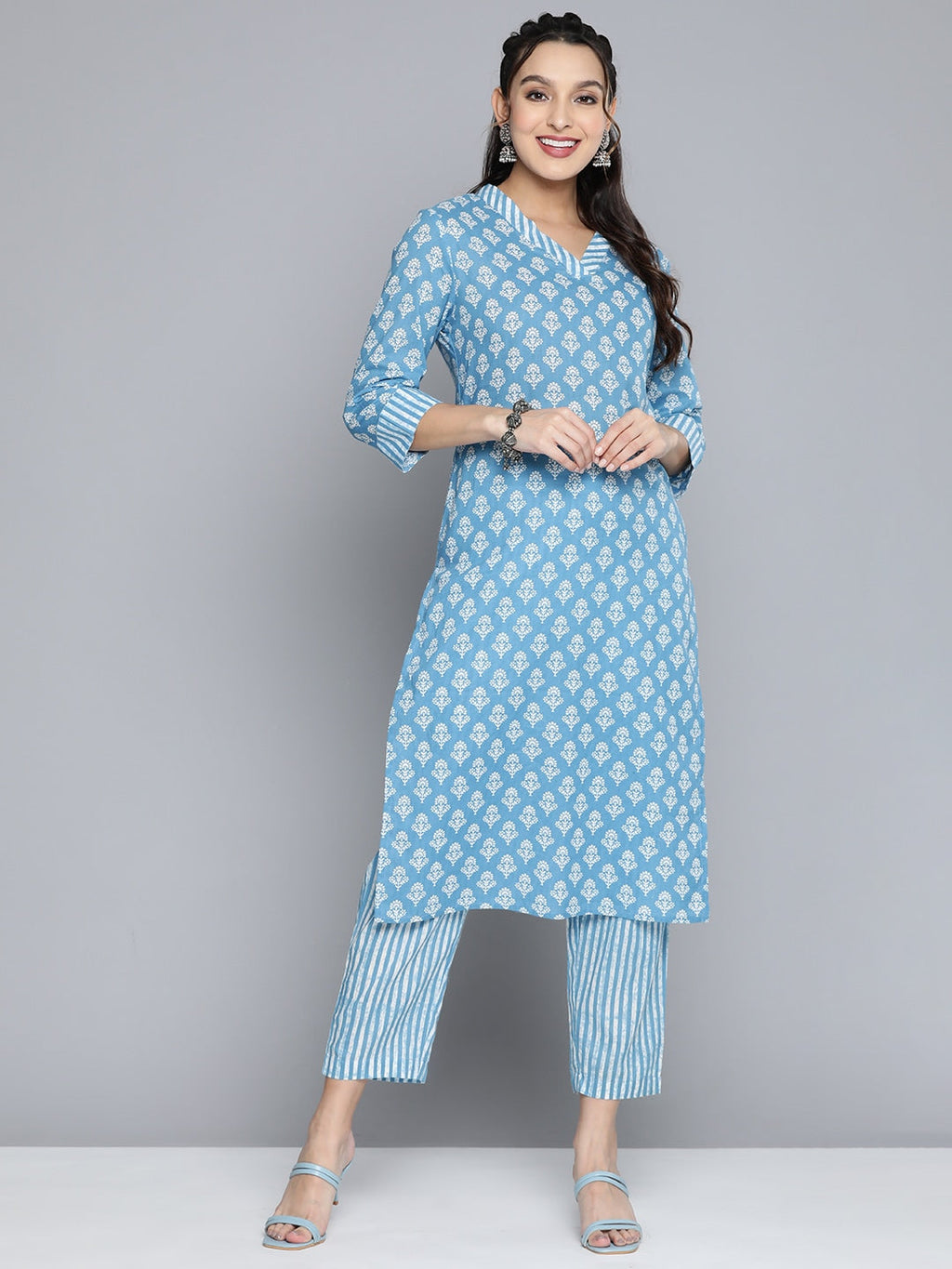 HERE&NOW Women Ethnic Motifs Printed Pure Cotton Kurta with Palazzos