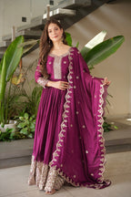 Lorenvalley Fashion Purple Noha Crush Silk with Embroidery Threads & Sequins Work Anarkali Gown with Dupatta - Distacart