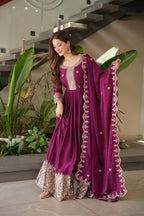 Lorenvalley Fashion Purple Noha Crush Silk with Embroidery Threads & Sequins Work Anarkali Gown with Dupatta - Distacart