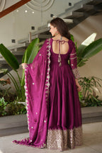 Lorenvalley Fashion Purple Noha Crush Silk with Embroidery Threads & Sequins Work Anarkali Gown with Dupatta - Distacart