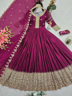 Lorenvalley Fashion Purple Noha Crush Silk with Embroidery Threads & Sequins Work Anarkali Gown with Dupatta - Distacart