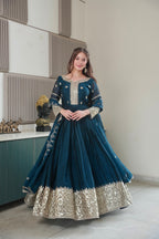 Lorenvalley Fashion Rama Noha Crush Silk with Embroidery Threads & Sequins Work Anarkali Gown with Dupatta - Distacart