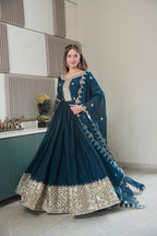 Lorenvalley Fashion Rama Noha Crush Silk with Embroidery Threads & Sequins Work Anarkali Gown with Dupatta - Distacart