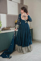 Lorenvalley Fashion Rama Noha Crush Silk with Embroidery Threads & Sequins Work Anarkali Gown with Dupatta - Distacart