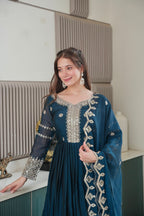 Lorenvalley Fashion Rama Noha Crush Silk with Embroidery Threads & Sequins Work Anarkali Gown with Dupatta - Distacart