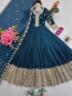 Lorenvalley Fashion Rama Noha Crush Silk with Embroidery Threads & Sequins Work Anarkali Gown with Dupatta - Distacart