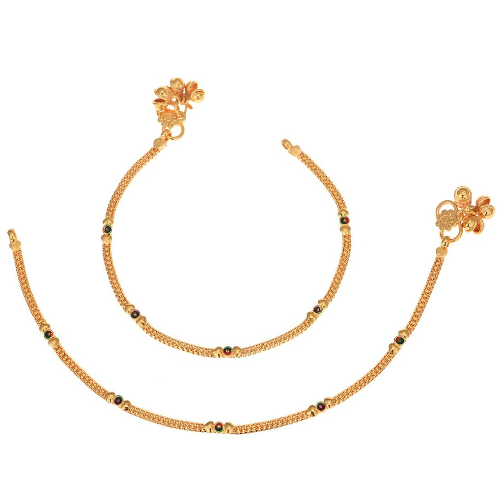 AanyaCentric Gold-Polished Traditional Anklets Payal - Classic and Stylish for Women and Girls
