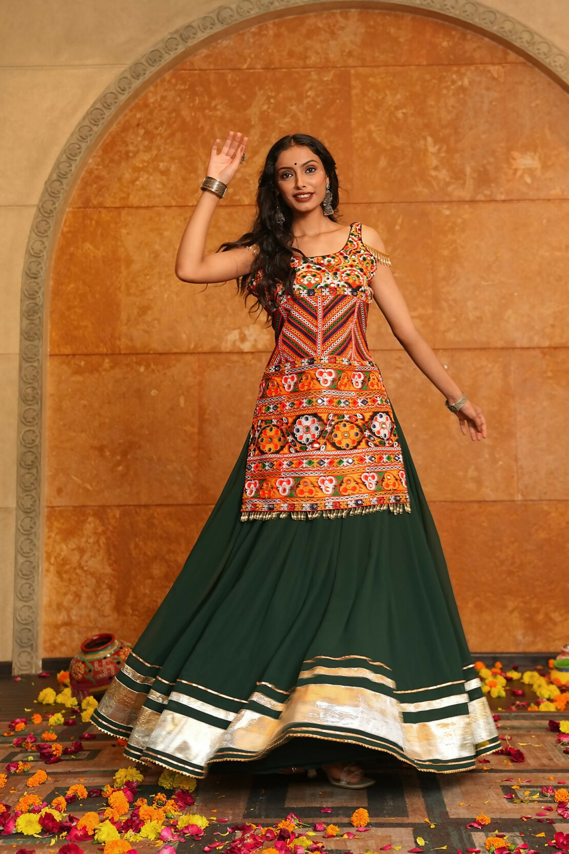 AI Fashion Green Georgette Designer Navratri Wear Lehenga Choli Collection