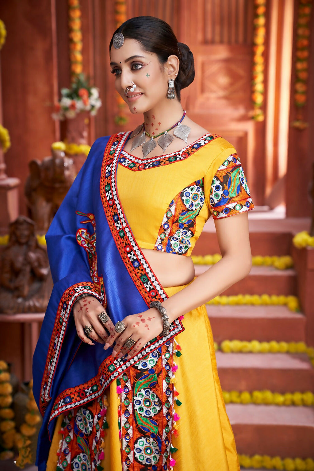 AI Fashion Yellow Art Silk Designer Navratri Lehenga Choli Collection