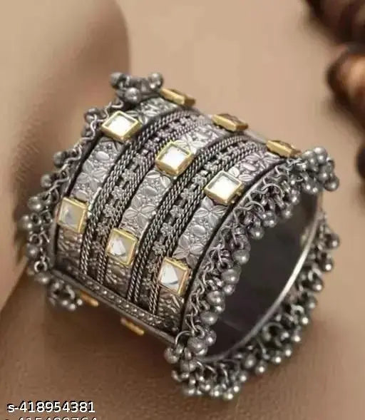 Tehzeeb Creations Women's Oxidised Afghani Style Bangle (Kadha) With Ghungroo - Distacart