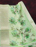Shades of Light Parrot Green Colour Floral Design Semi Chanderi Saree By Gayathri Reddy Designer Studio
