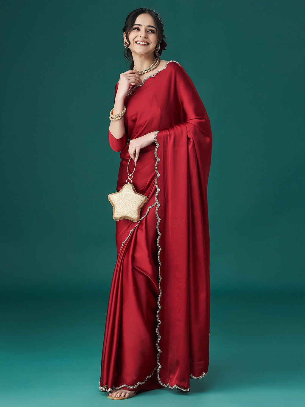 kasee Beads and Stones Satin Sarees - Distacart