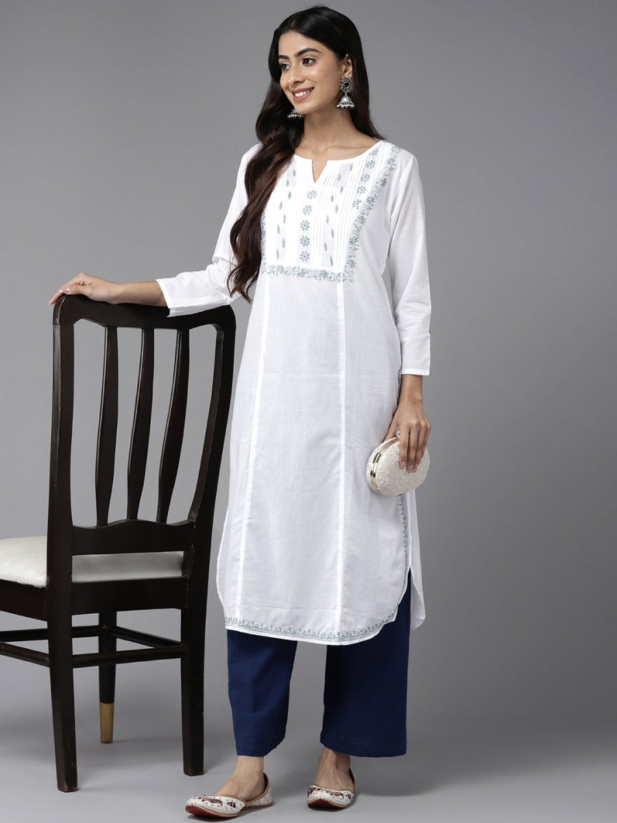ADA Ethnic Motifs Embroidered Chikankari Cotton Kurta