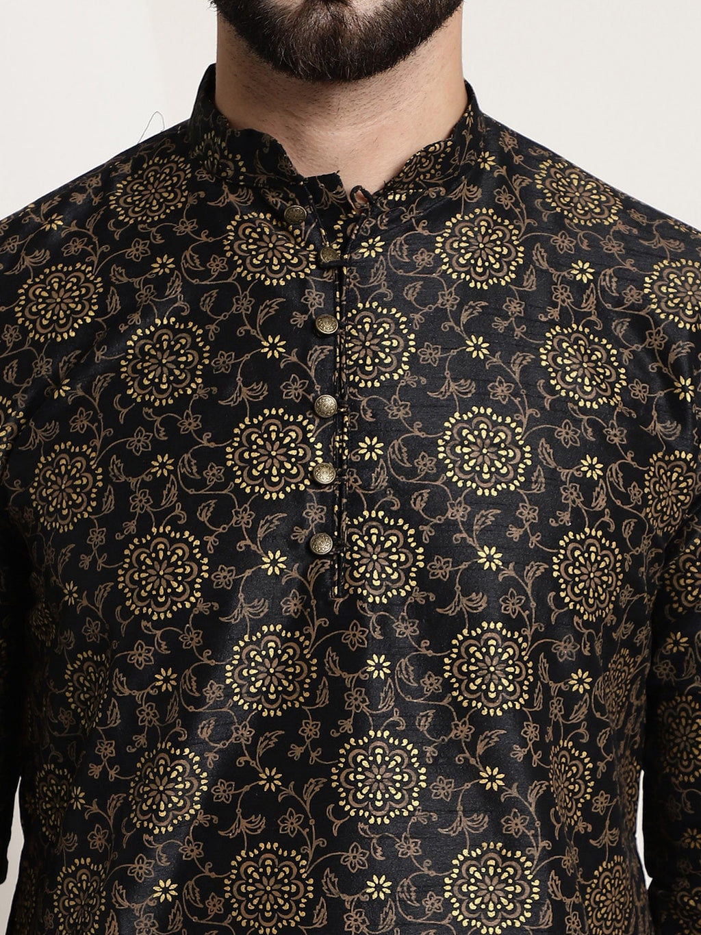 Sojanya Men Black & Brown Ethnic Motifs Printed Kurta