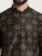 Sojanya Men Black & Brown Ethnic Motifs Printed Kurta