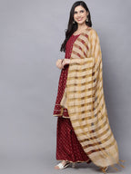 HERE&NOW Women Maroon Ethnic Motifs Printed Kurta with Palazzos & With Dupatta
