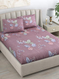 DREAM WEAVERZ 220 TC Pink & Blue Floral Glazed Cotton King Bedsheet with 2 Pillow Covers