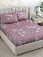 DREAM WEAVERZ 220 TC Pink & Blue Floral Glazed Cotton King Bedsheet with 2 Pillow Covers