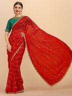 Sangria Red Embellished Sequinned Pure Georgette Saree - Distacart