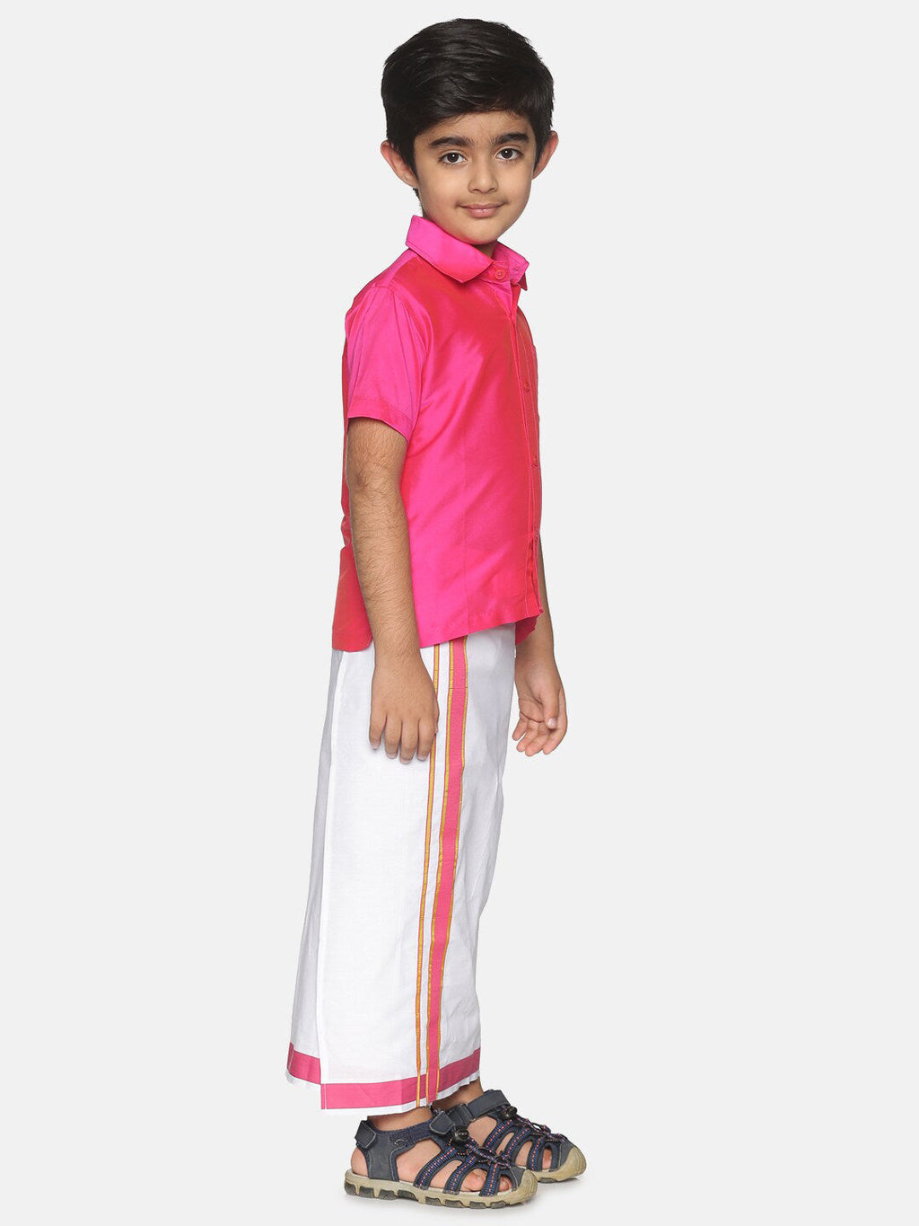 Sethukrishna Boys Pink & White Shirt with Veshti Set