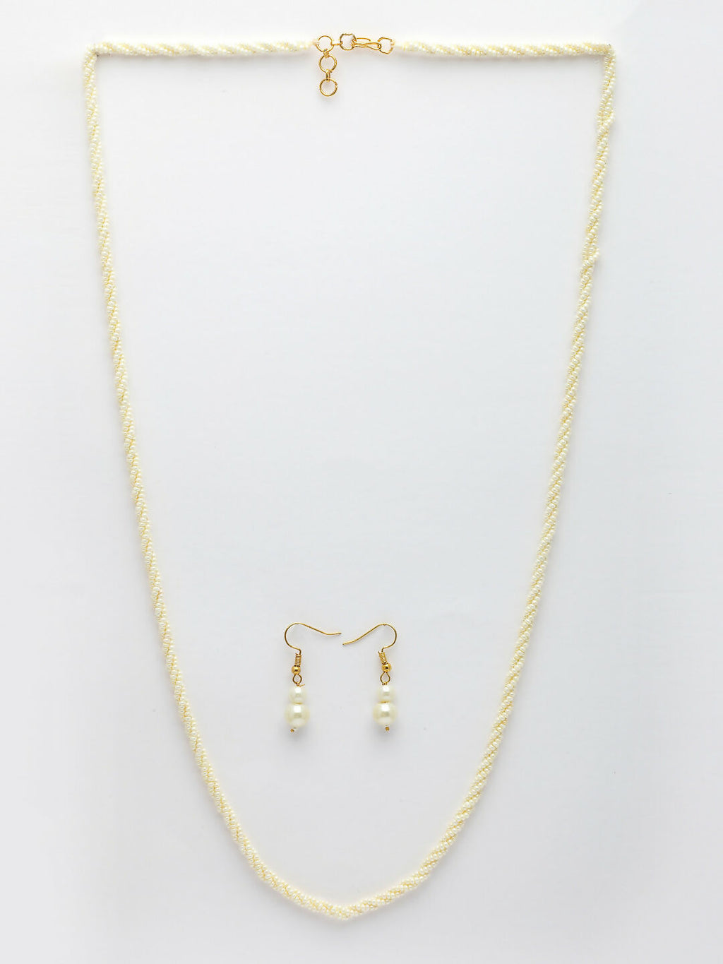 NVR Women's White Pearl Gold-Polished Long Necklace with Earrings