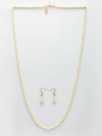 NVR Women's White Pearl Gold-Polished Long Necklace with Earrings