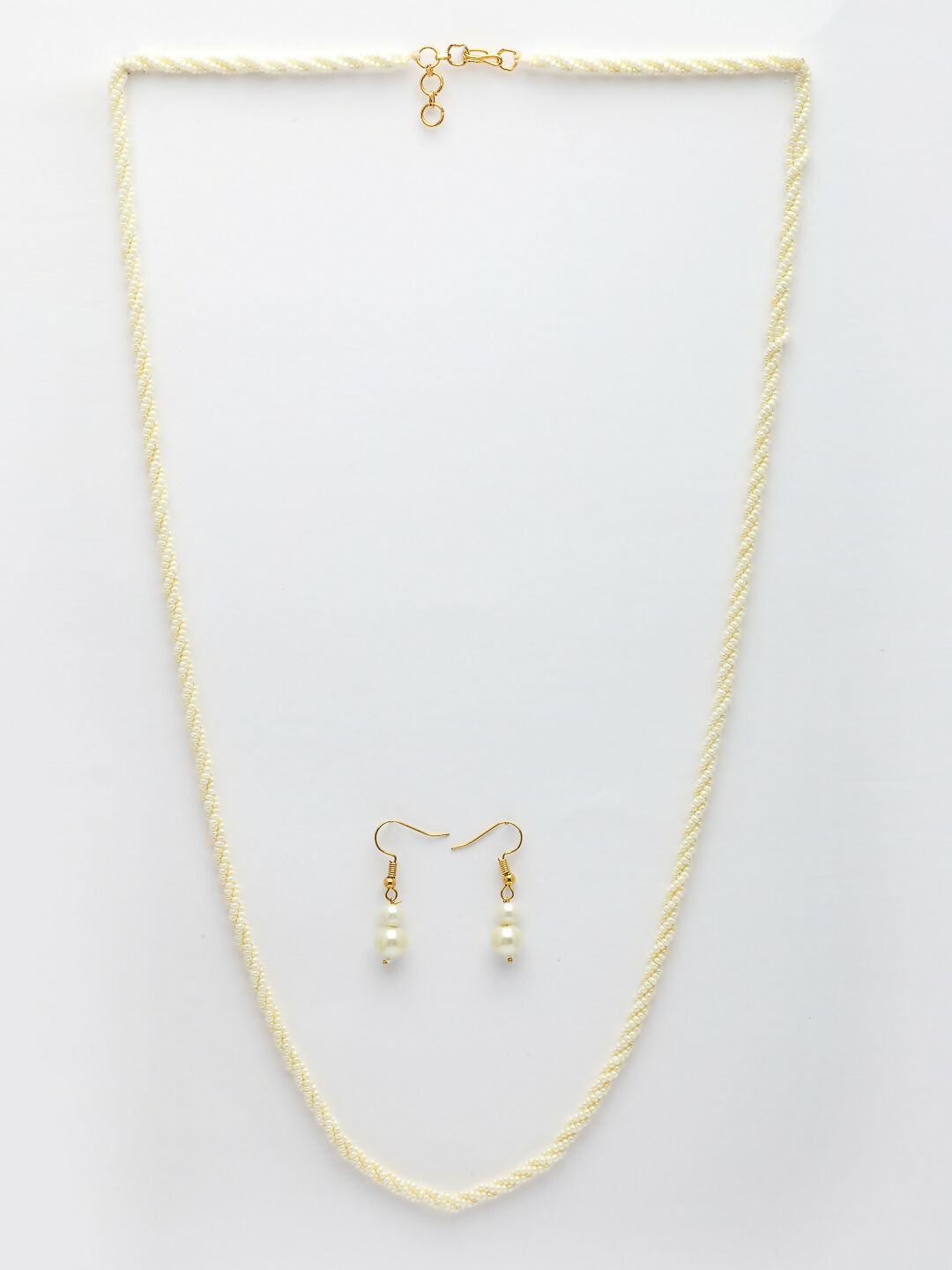 NVR Women's White Pearl Gold-Polished Long Necklace with Earrings