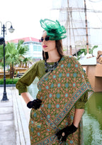 Anaita Mehendi Ajrakh Printed Pure Satin Silk Saree With Blouse - Distacart